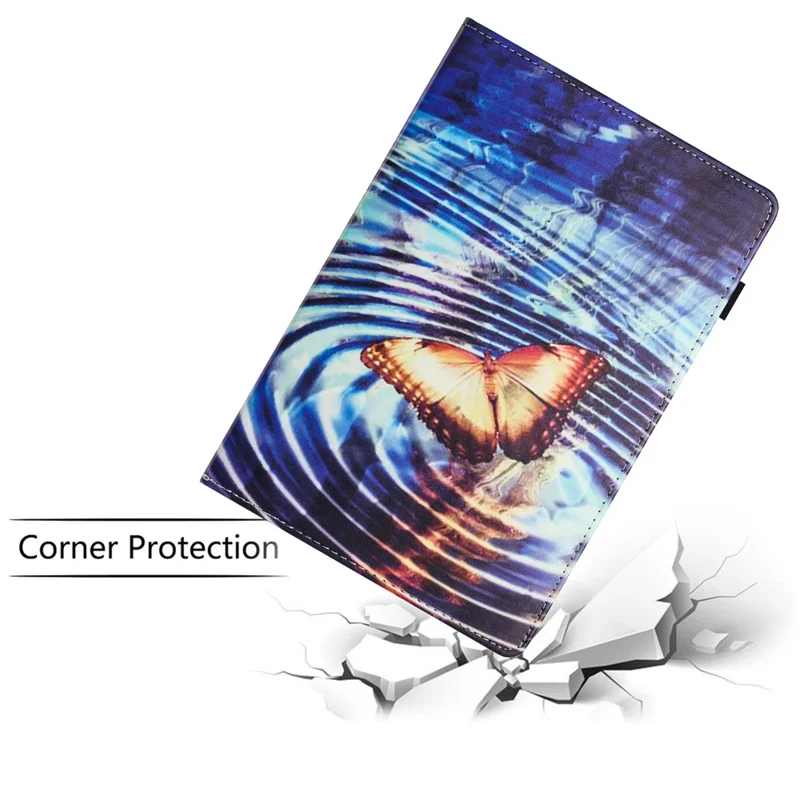 For Samsung Galaxy Tab A11 / A9 PU Leather Case Pattern Printing Tablet Cover with Card Holder - Wave Butterfly