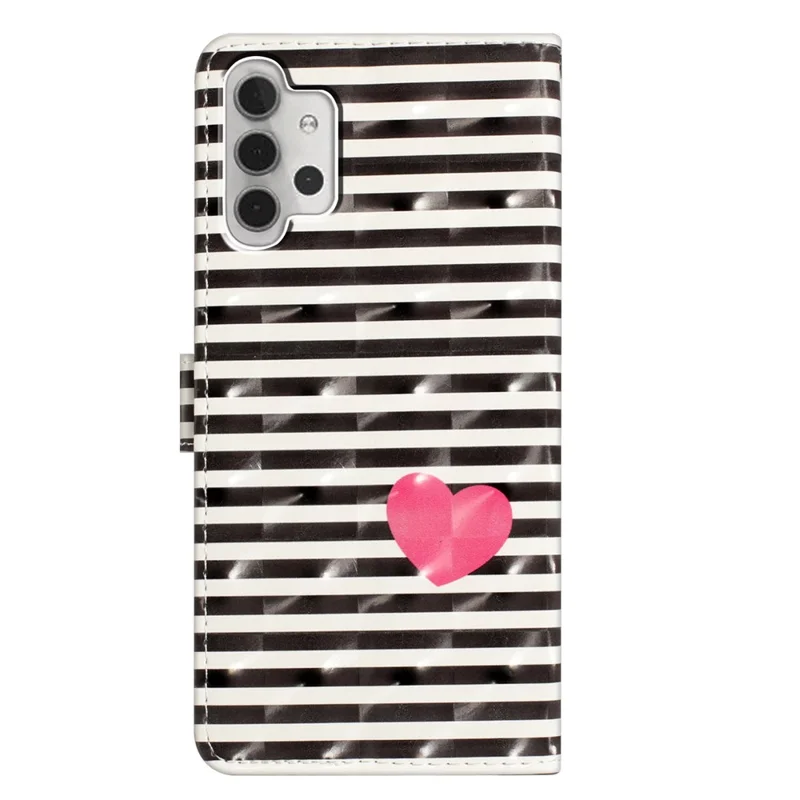 For Samsung Galaxy A13 4G Case 3D Pattern Printing PU Leather Walle Phone Cover with Strap - Stripes / Heart