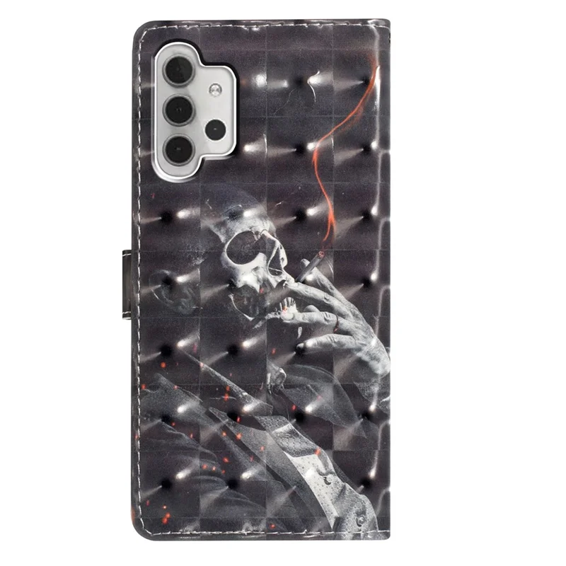 For Samsung Galaxy A13 4G Case 3D Pattern Printing PU Leather Walle Phone Cover with Strap - Smoking Skeleton