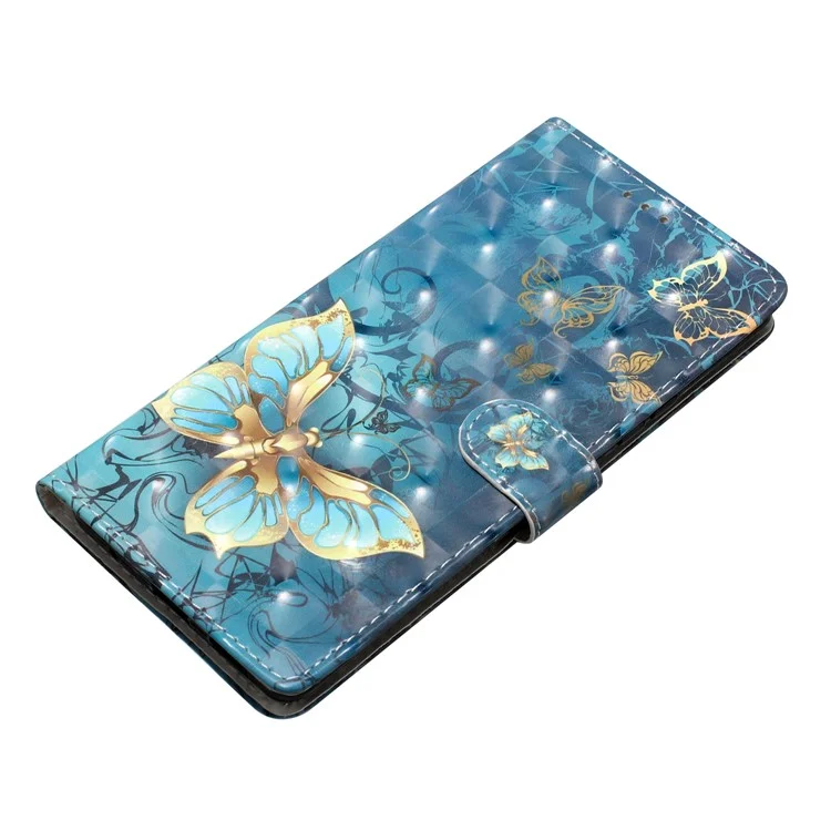 Para o Samsung Galaxy A12 Case Wallet PU Leather 3D Pattern Phone Cover com Alça - Borboleta