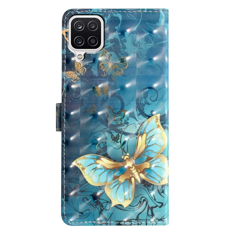 Para o Samsung Galaxy A12 Case Wallet PU Leather 3D Pattern Phone Cover com Alça - Borboleta