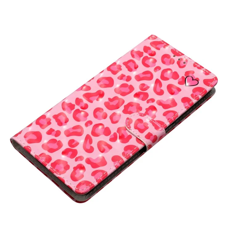 For Samsung Galaxy A12 Case Wallet PU Leather 3D Pattern Phone Cover with Strap - Pink Leopard Print