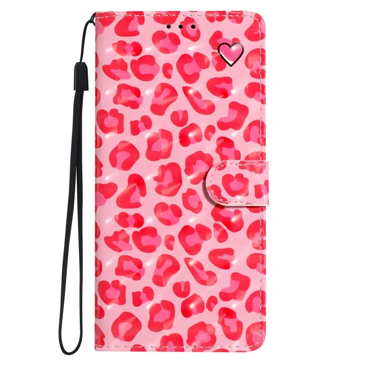 For Samsung Galaxy A12 Case Wallet PU Leather 3D Pattern Phone Cover with Strap - Pink Leopard Print