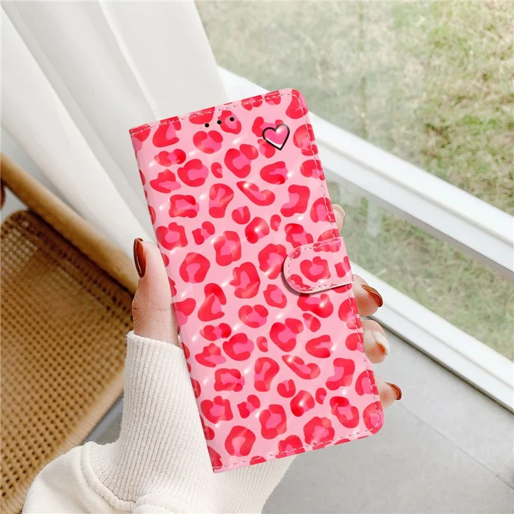 For Samsung Galaxy A12 Case Wallet PU Leather 3D Pattern Phone Cover with Strap - Pink Leopard Print