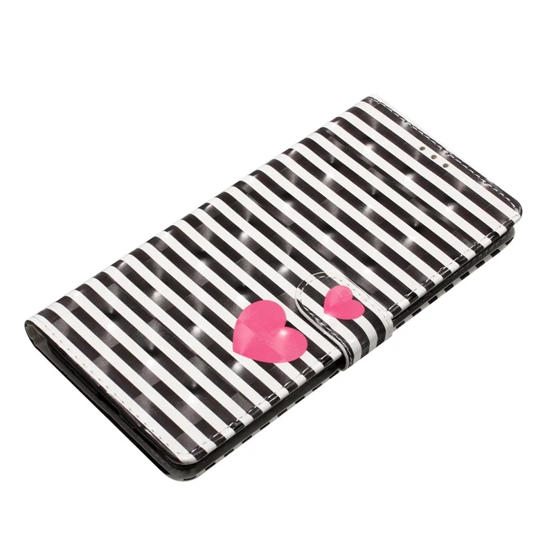 For Samsung Galaxy A12 Case Wallet PU Leather 3D Pattern Phone Cover with Strap - Stripes / Heart