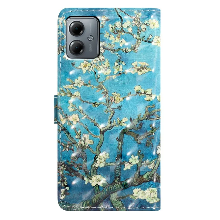 For Motorola Moto G54 5G Case 3D Pattern Design PU Leather Stand Flip Phone Cover - Apricot Blossom