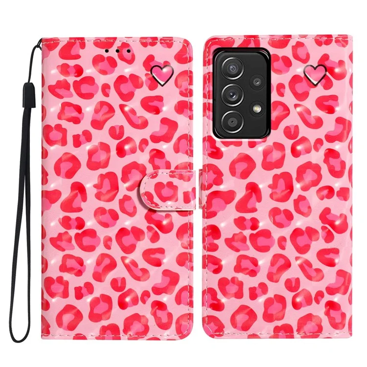 Para Samsung Galaxy A33 5G Case Stand PU Leather 3D Pattern Printing Cellphone Cover - Impressão de Leopardo Rosa