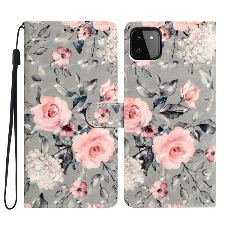 Per Samsung Galaxy A22 5G (versione UE) Custodia Portafoglio Pelle PU Modello 3D Cover Telefonica - Fiori