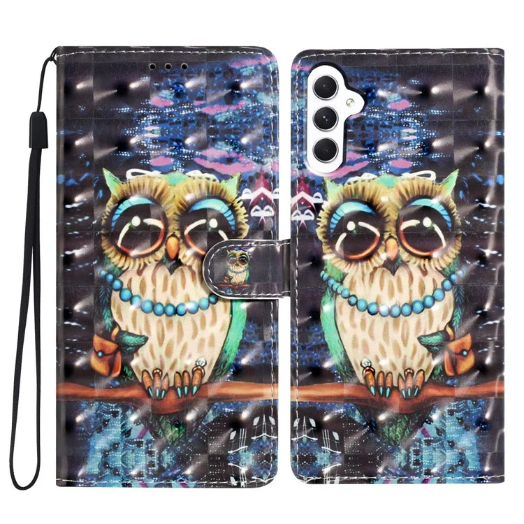 Para Samsung Galaxy A25 5G (Global) (161,0 x 76,5 x 8,3 mm) Funda de Cuero PU con Patrón 3D Flip Wallet Phone Cover - Búho