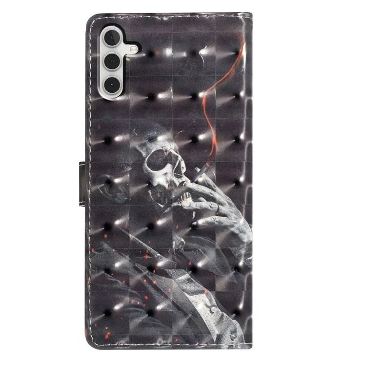 For Samsung Galaxy A15 5G Case Wallet PU Leather 3D Pattern Printed Phone Cover - Smoking Skeleton