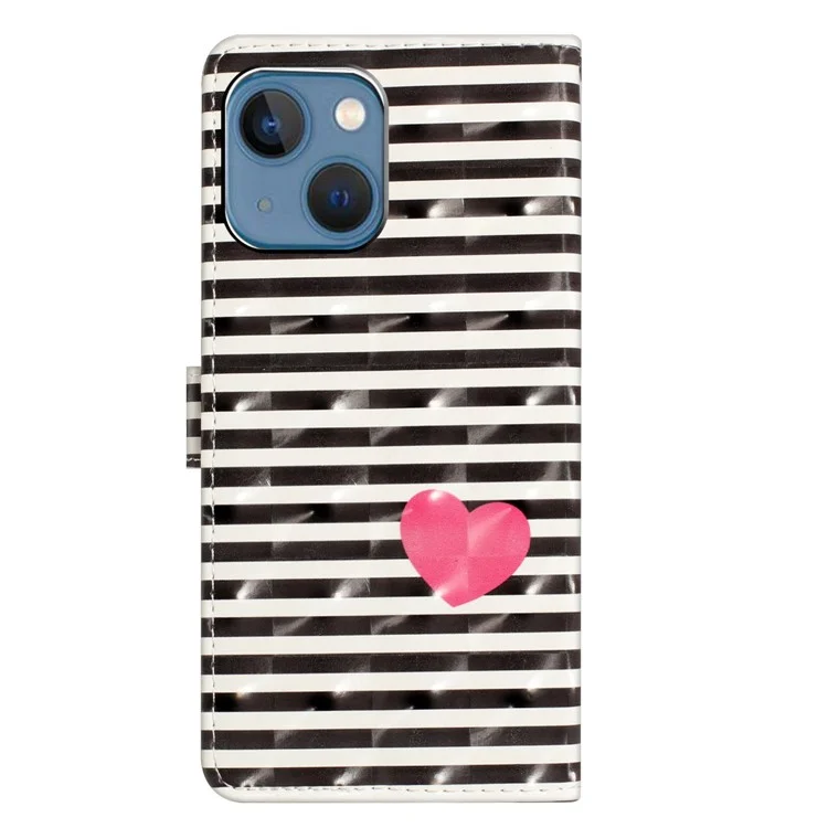 Para iPhone 15 Caso de Couro PU 3D Padrão de Impressão Carteira Flip Phone Cover - Listras / Coração