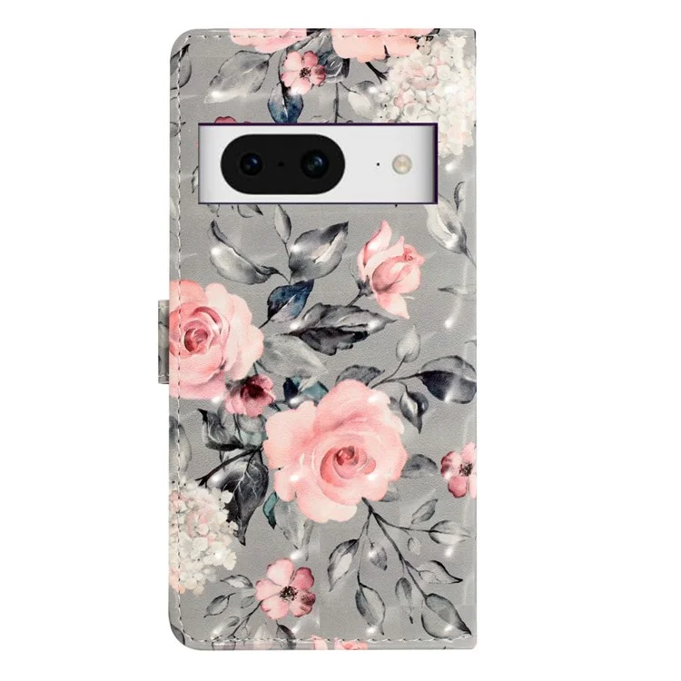 Per Google Pixel 8 Case Flip Wallet PU Leather 3D Pattern Printed Phone Cover - Flowers