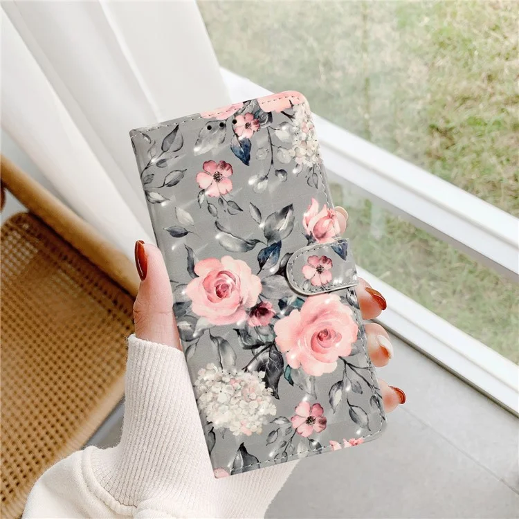 Per Google Pixel 8 Case Flip Wallet PU Leather 3D Pattern Printed Phone Cover - Flowers