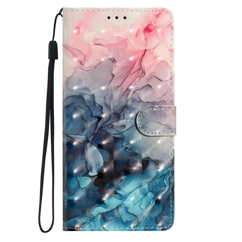 For Google Pixel 8 Case Flip Wallet PU Leather 3D Pattern Printed Phone Cover - Pink Blue Marble