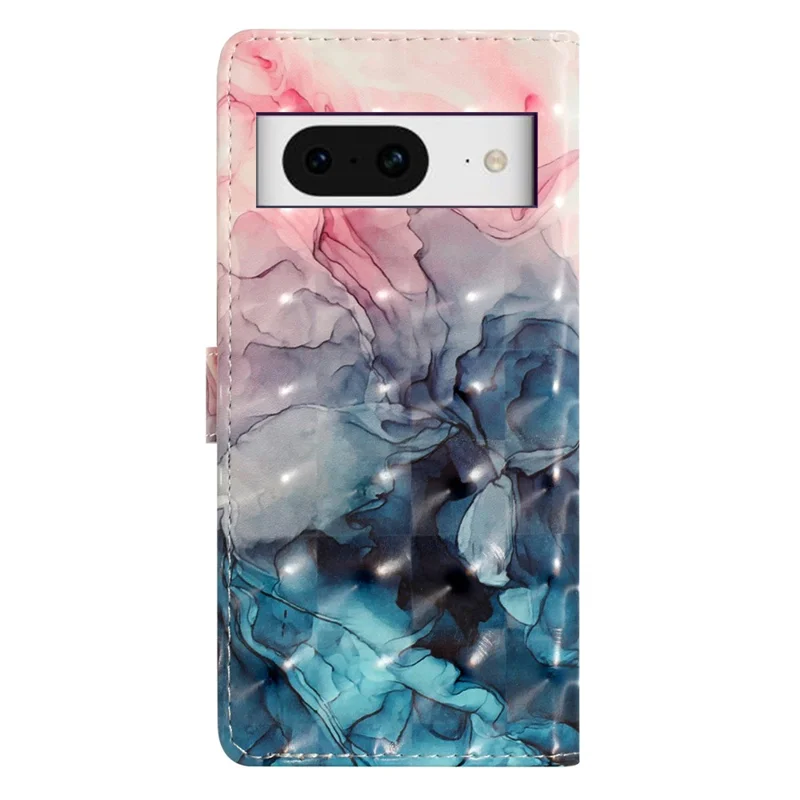 For Google Pixel 8 Case Flip Wallet PU Leather 3D Pattern Printed Phone Cover - Pink Blue Marble