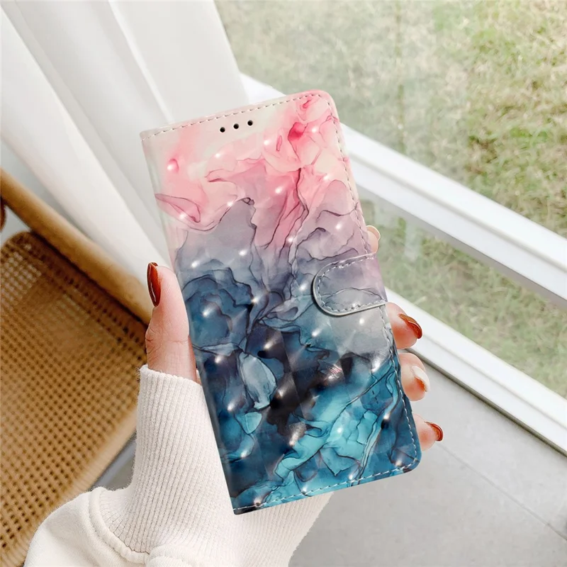 For Google Pixel 8 Case Flip Wallet PU Leather 3D Pattern Printed Phone Cover - Pink Blue Marble