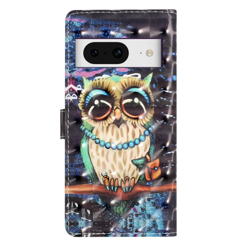 For Google Pixel 8 Case Flip Wallet PU Leather 3D Pattern Printed Phone Cover - Owl