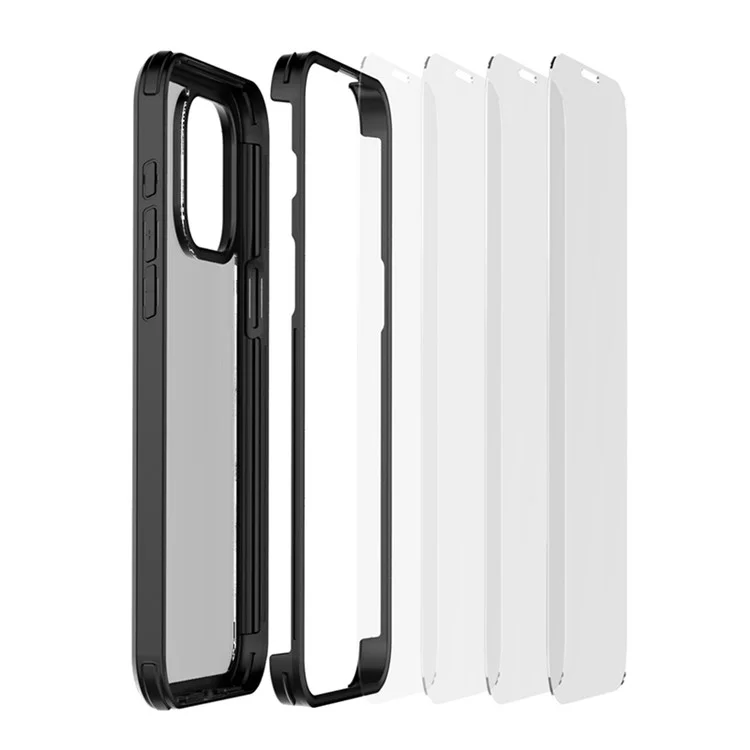 For iPhone 15 Plus Double-Sided Case Tempered Glass + Silicone Frame Phone Cover - Black