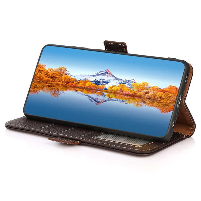 KHAZNEH Per Samsung Galaxy A05s 4G Case Genuine Cow Leather Phone Cover Wallet Stand RFID Blocking Shell - Marrone