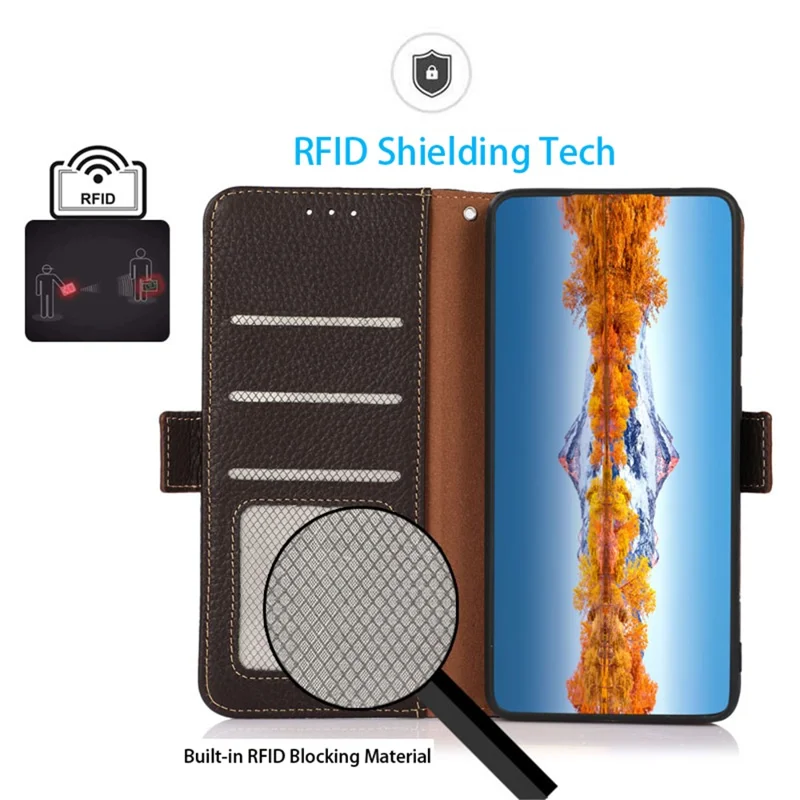 KHAZNEH Per Samsung Galaxy A05s 4G Case Genuine Cow Leather Phone Cover Wallet Stand RFID Blocking Shell - Marrone