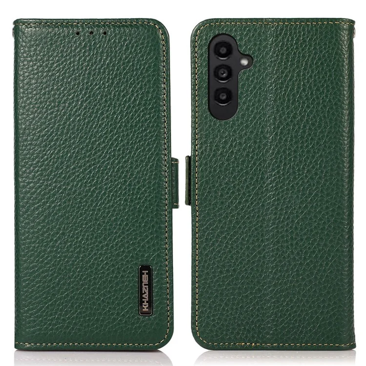 KHAZNEH Para Samsung Galaxy A05s 4G Case Genuine Cow Leather Phone Cover Wallet Stand RFID Blocking Shell - Verde