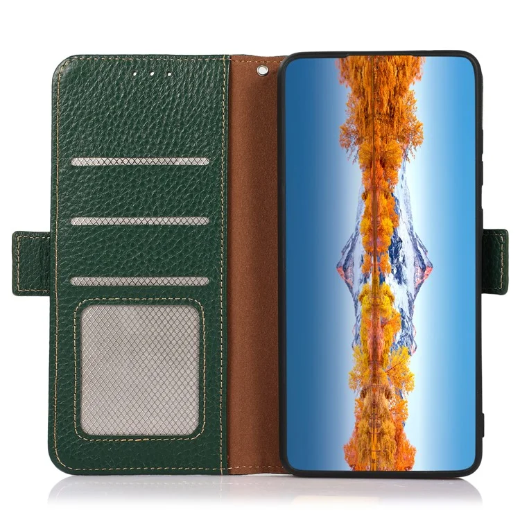 KHAZNEH Para Samsung Galaxy A05s 4G Case Genuine Cow Leather Phone Cover Wallet Stand RFID Blocking Shell - Verde