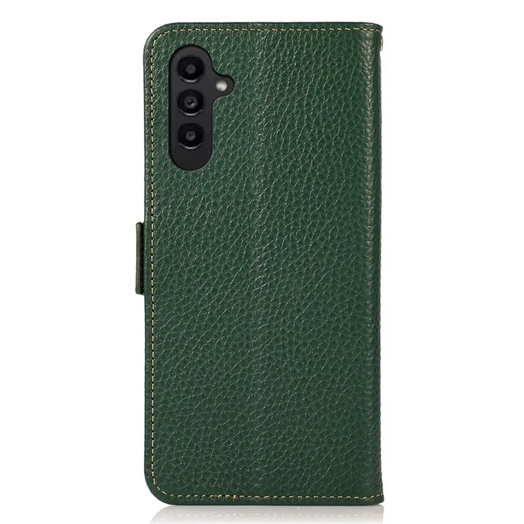 KHAZNEH Para Samsung Galaxy A05s 4G Case Genuine Cow Leather Phone Cover Wallet Stand RFID Blocking Shell - Verde