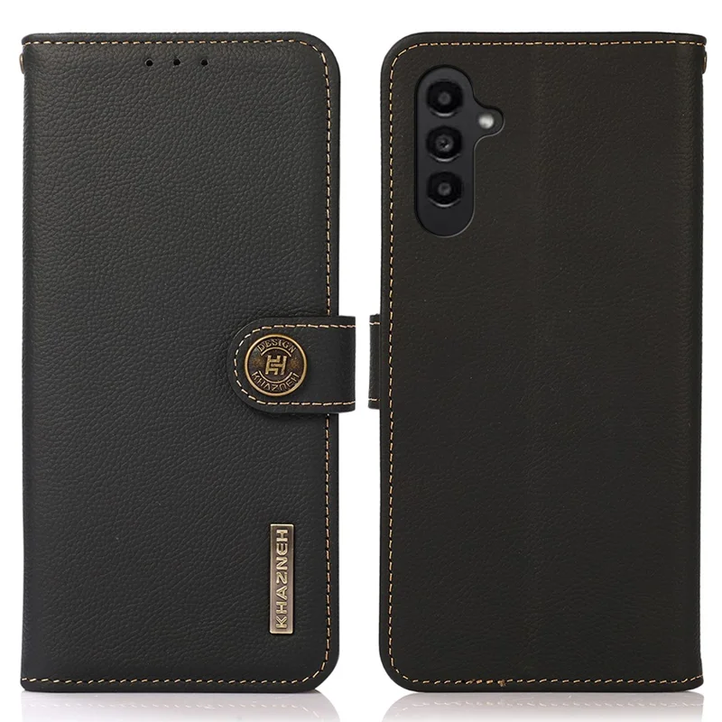 KHAZNEH Per Samsung Galaxy A05s 4G Case Genuine Cow Leather Wallet RFID Blocking Cell Phone Cover - Nero