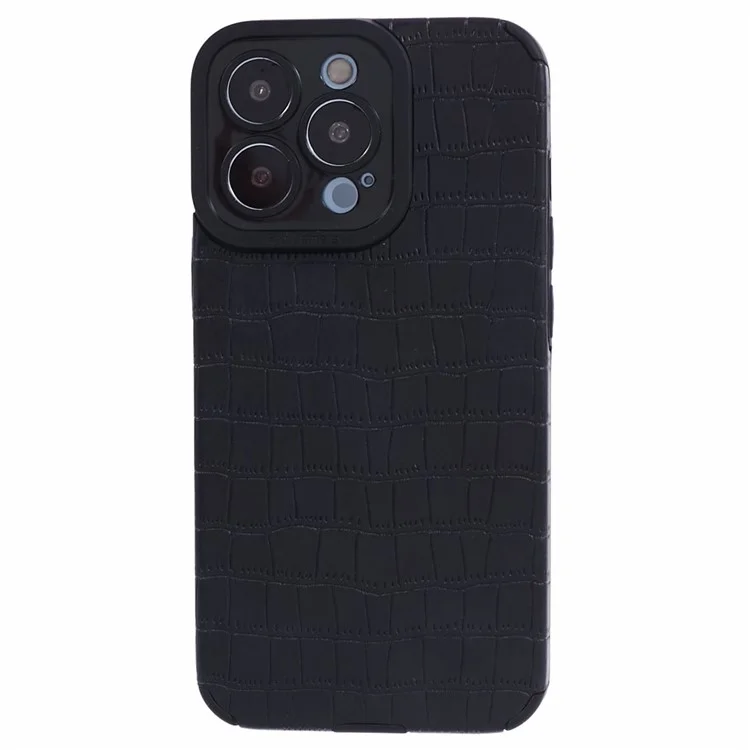 Funda para iPhone 14 Pro Textura de Cocodrilo PU Cuero+TPU Cubierta Trasera del Teléfono - Negro
