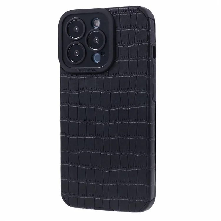 Funda para iPhone 14 Pro Textura de Cocodrilo PU Cuero+TPU Cubierta Trasera del Teléfono - Negro