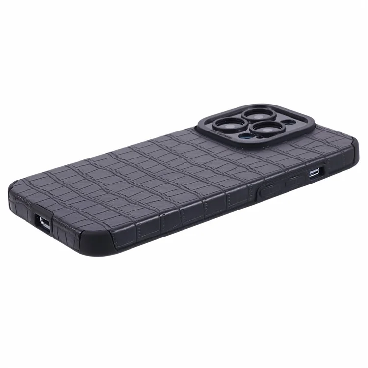 Funda para iPhone 14 Pro Textura de Cocodrilo PU Cuero+TPU Cubierta Trasera del Teléfono - Negro