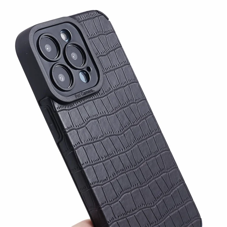 Funda para iPhone 14 Pro Textura de Cocodrilo PU Cuero+TPU Cubierta Trasera del Teléfono - Negro