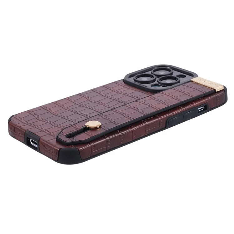 Funda para iPhone 13 Pro de Textura de Cocodrilo PU Cuero+TPU Cubierta de Teléfono con Muñequera - Rojo