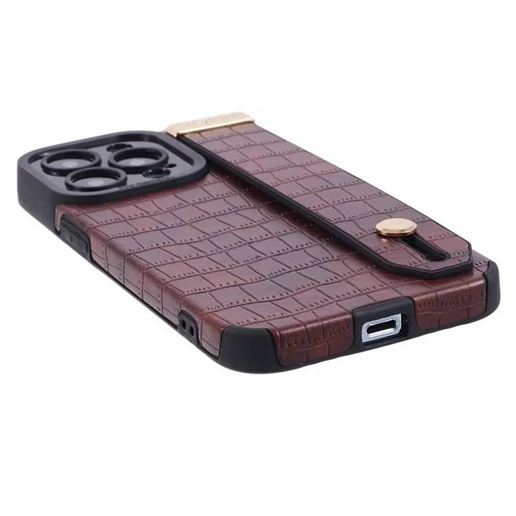Funda para iPhone 13 Pro de Textura de Cocodrilo PU Cuero+TPU Cubierta de Teléfono con Muñequera - Rojo