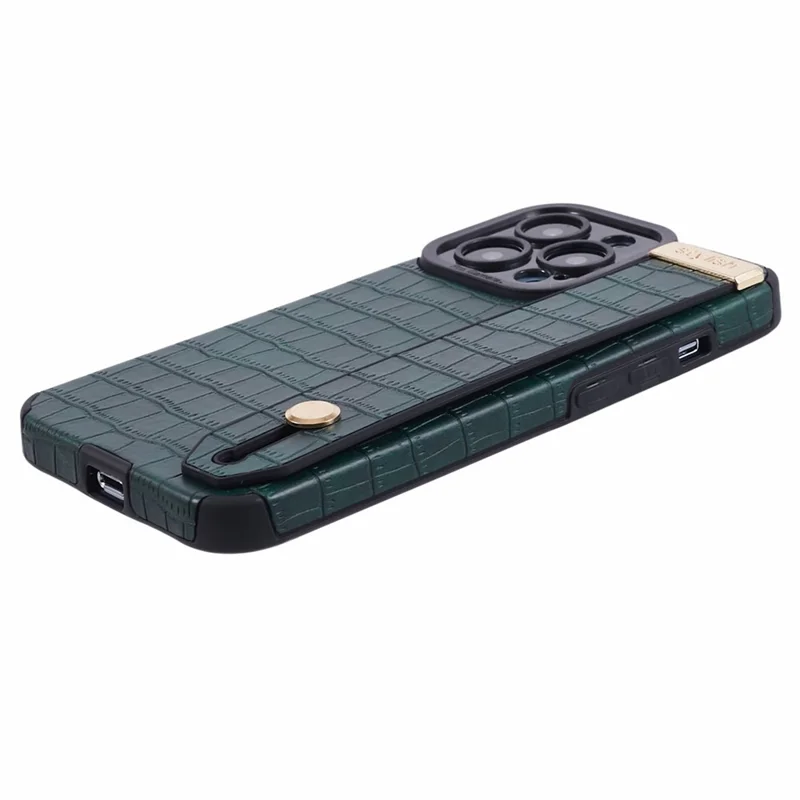 Voor iPhone 13 Pro Max Hoesje Krokodillenstructuur Polsbandje Shell PU Leer+TPU Telefoonhoesje - Groen