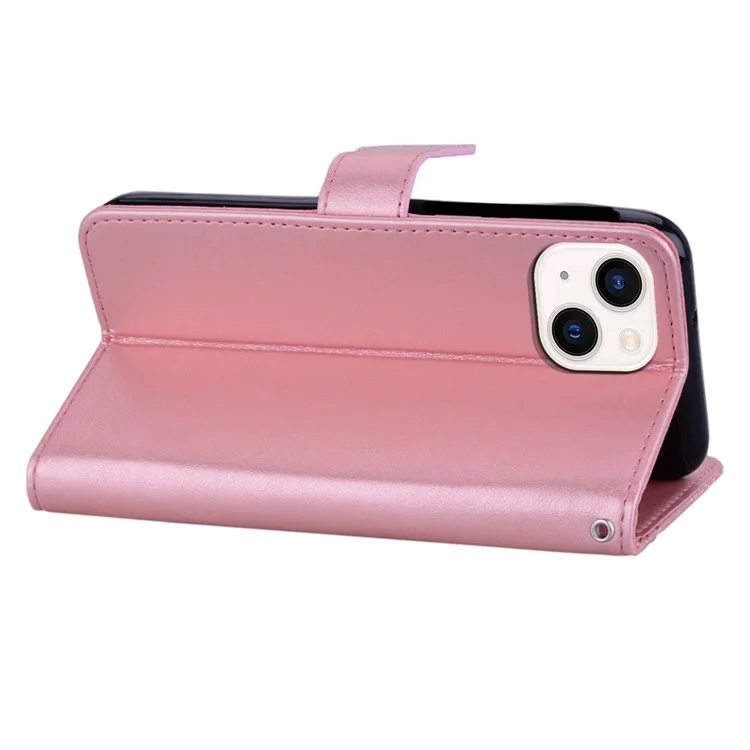 Für iPhone 15 Plus Case Rhinestone Decor Imprinted Leather Phone Cover mit Stand Wallet - Roségold