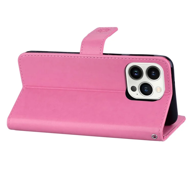 Per iPhone 15 Pro Case Rhinestone Owl Imprinted PU Leather Stand Wallet Phone Shell - Rose