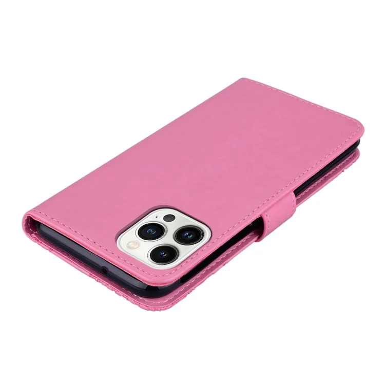 Per iPhone 15 Pro Case Rhinestone Owl Imprinted PU Leather Stand Wallet Phone Shell - Rose