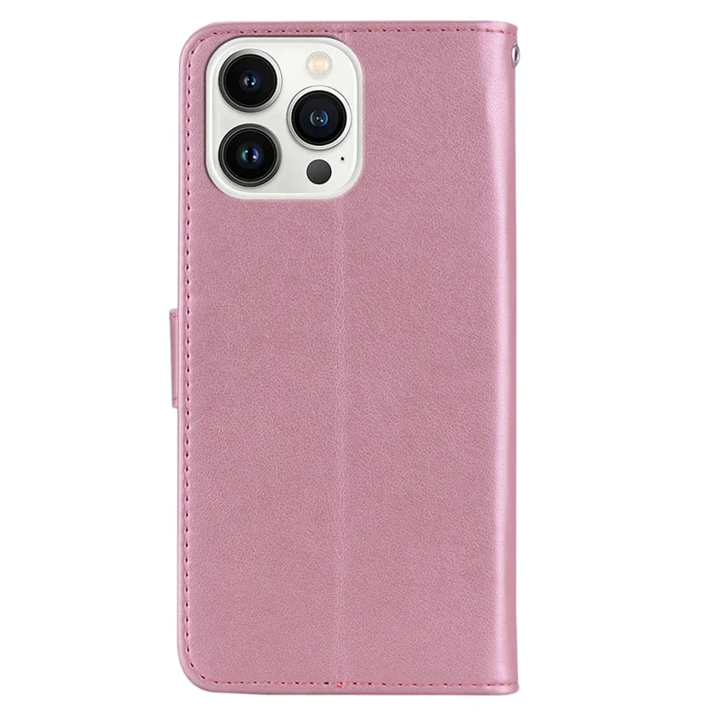 Para iPhone 15 Pro Case PU Leather Stand Owl Flower Imprinted Phone Wallet Cover - Rose Gold