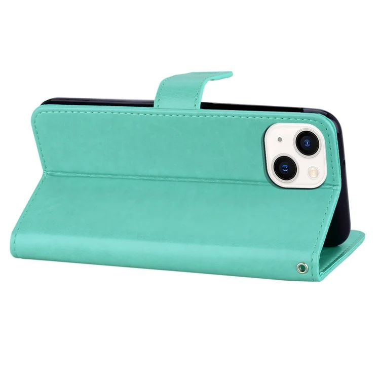 For iPhone 15 Plus Case Wallet Owl Imprinted PU Leather Phone Cover - Cyan