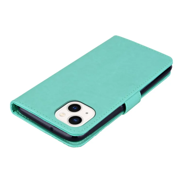 For iPhone 15 Plus Case Wallet Owl Imprinted PU Leather Phone Cover - Cyan