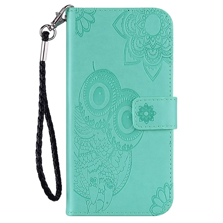 For iPhone 15 Plus Case Wallet Owl Imprinted PU Leather Phone Cover - Cyan