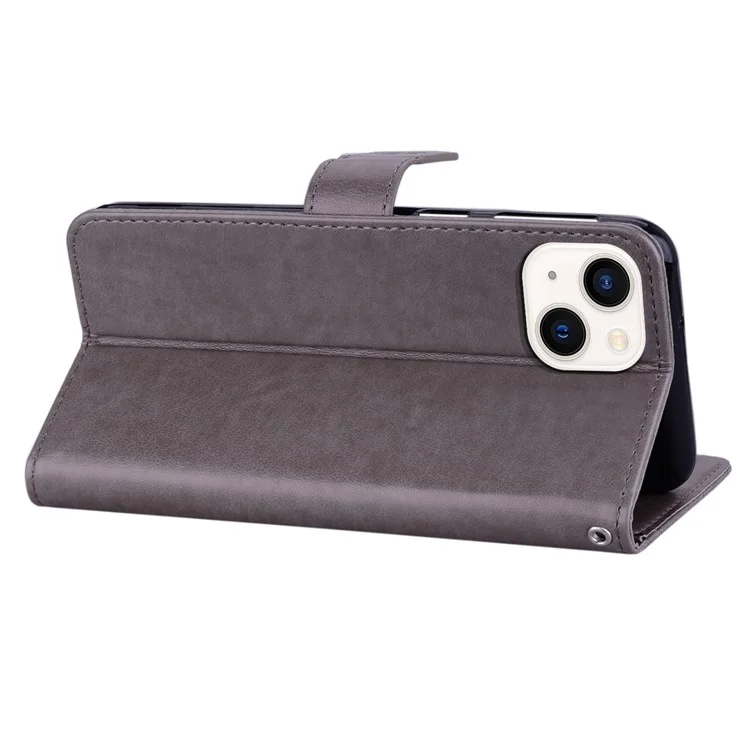 For iPhone 15 Plus Case Wallet Owl Imprinted PU Leather Phone Cover - Grey