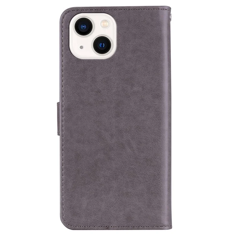 For iPhone 15 Plus Case Wallet Owl Imprinted PU Leather Phone Cover - Grey