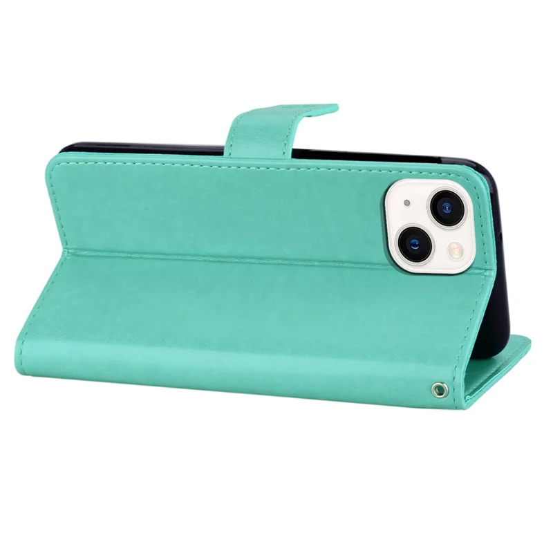 Für iPhone 15 Hülle Eule Muster PU Leder Ständer Brieftasche Flip Handyhülle - Cyan