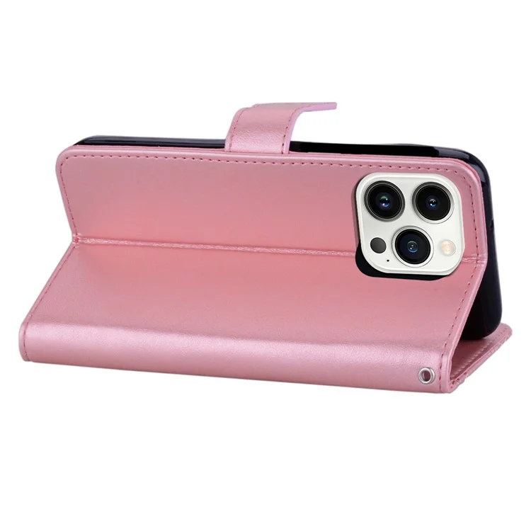 Coque pour iPhone 15 Pro Max en cuir PU avec support Hibou imprimé - Couverture de portefeuille pour téléphone - Or rose