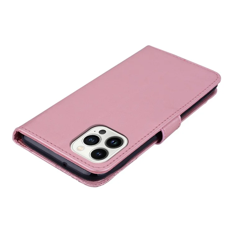 Coque pour iPhone 15 Pro Max en cuir PU avec support Hibou imprimé - Couverture de portefeuille pour téléphone - Or rose