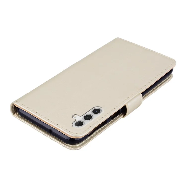 For Samsung Galaxy A15 4G Case Leather Wallet Owl Flower Imprinted Cell Phone Cover - Gold