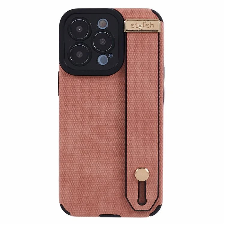 Morandi Style per iPhone 13 Pro Case Kickstand Design PU Leather Coated TPU Cover - Pink