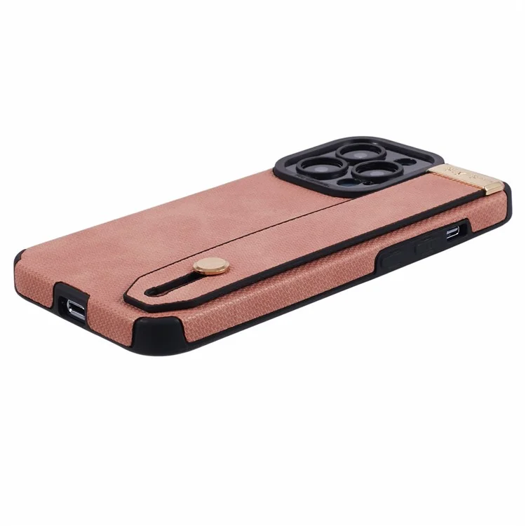 Morandi Style per iPhone 13 Pro Case Kickstand Design PU Leather Coated TPU Cover - Pink